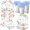 Blue Little Pumpkin Baby Shower Party Set for Boys – Boho Autumn Tableware, Plates, Napkins, Cups, Forks & Knives, Floral Fall Decorations for 24 Guests